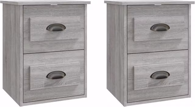 Berkfield Home Wall-mounted Bedside Cabinets, 2 Pack, Grey Sonoma, W: 41.5 cm, D: 36 cm, H: 53 cm – 1