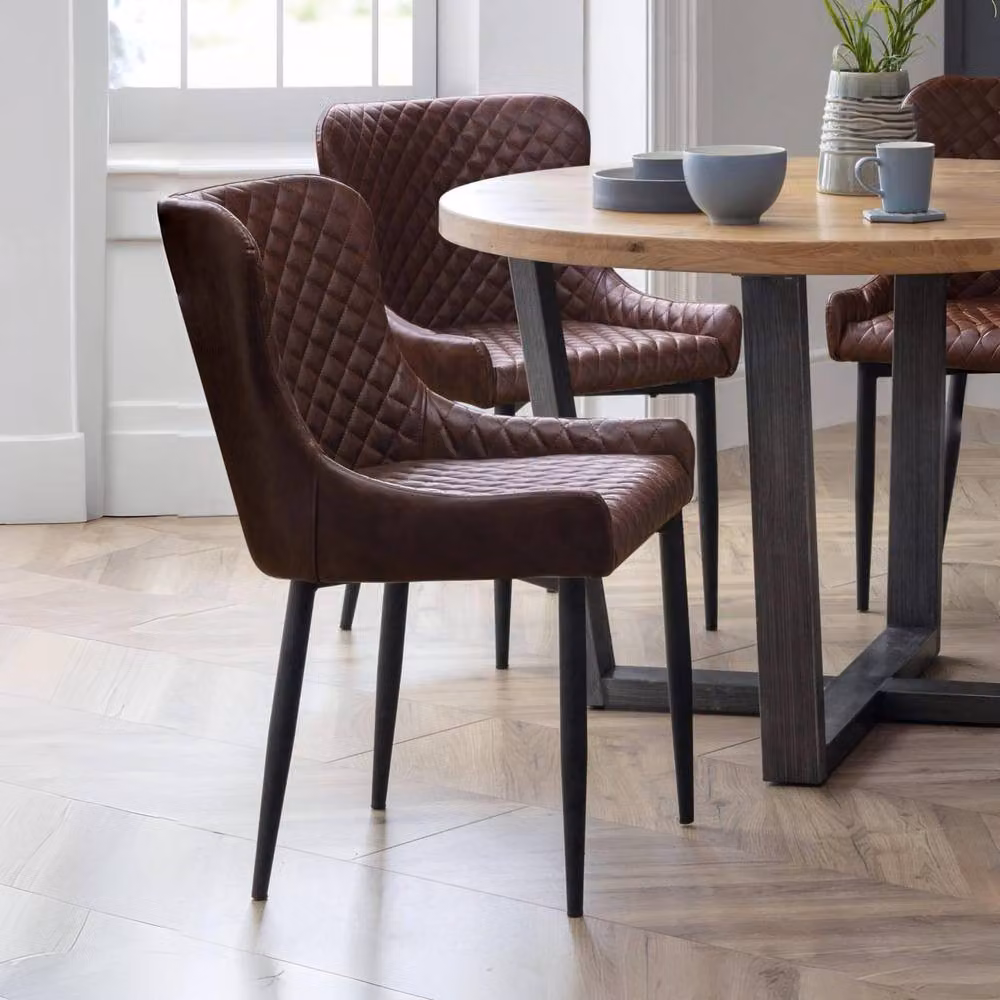 Cheshire Cromwell Set of 2 Brown Faux Leather Modern Dining Chairs with Armrests – 3