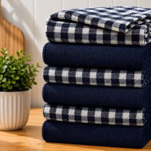 Casabella Pack of 6 Navy Blue Cotton Terry Towelling Kitchen Tea Towels – 2