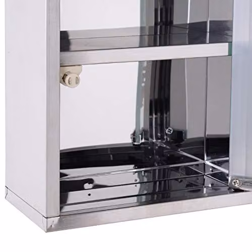 HOMCOM Lockable Stainless Steel Wall Mounted Medicine Cabinet in Silver with Glass Doors and 2 Internal Shelves, H 48 x W 25 x D 12 cm – 3