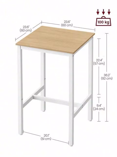 VASAGLE High Square Bar Table in Yellow and Brown, W: 60 cm, D: 60 cm, H: 92 cm