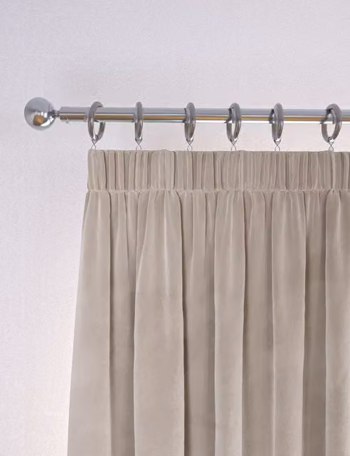 M&S Champagne Velvet Pencil Pleat Thermal Insulating Opaque Curtains H: 183 cm, W: 117 cm