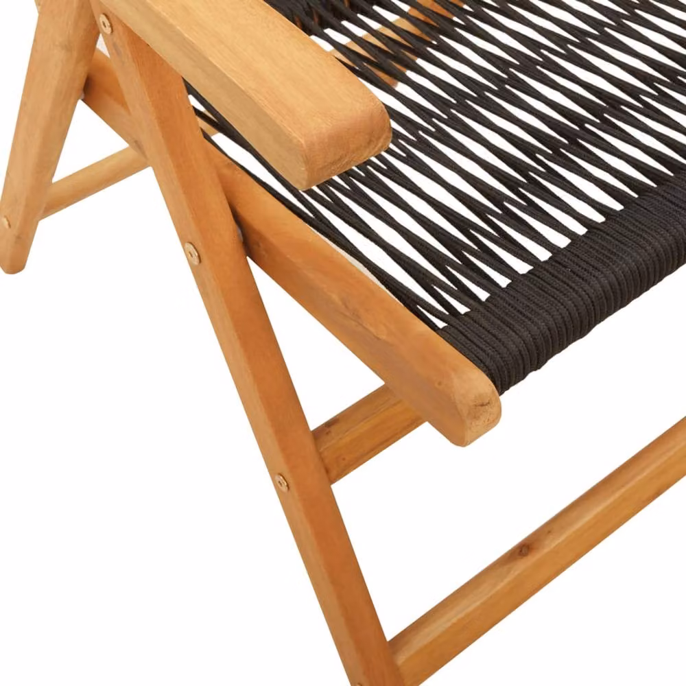 Berkfield Home Set of 8 Reclining Garden Chairs in Black Acacia Wood with Textilene Fabric – 3