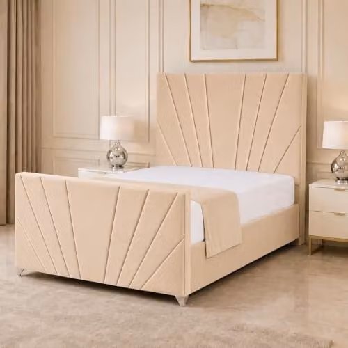 Living Comfort Bedz Bespoke Plush Velvet Upholstered Bed Frame with Headboard and Lift Up Storage in Mink – 1
