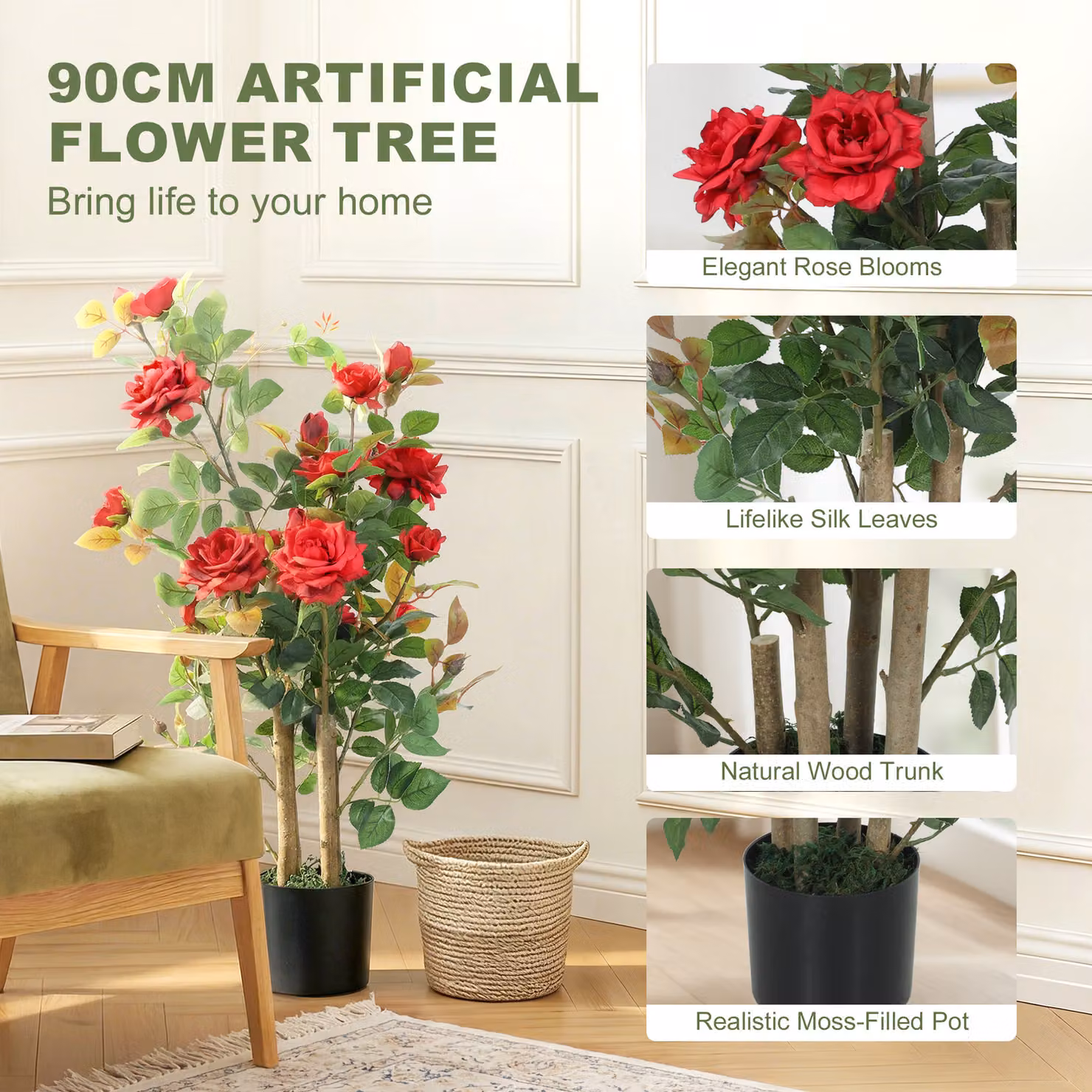 HOMCOM Set of 2 Red Artificial Rose Trees, 90 cm Height – 5
