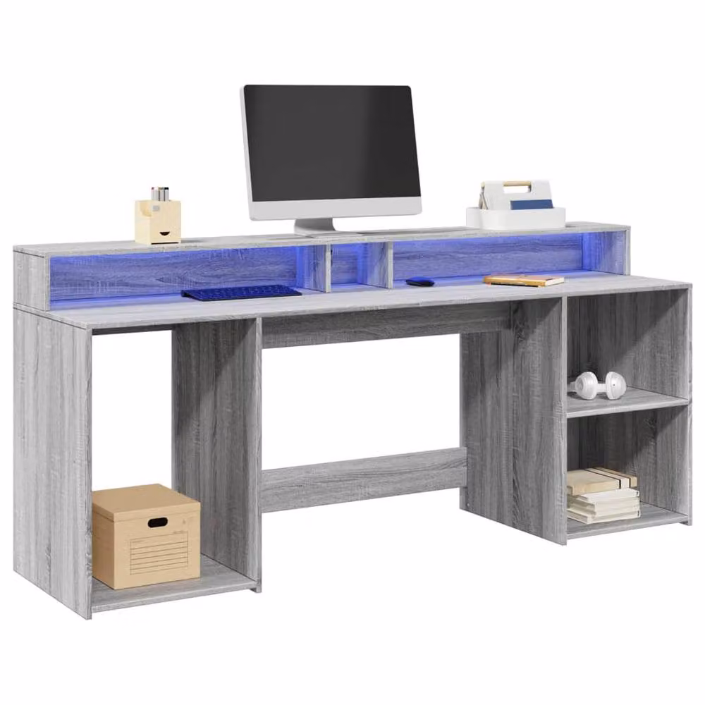 Berkfield Home Grey Sonoma Gaming Desk with LED Lights, W/D/H: 200 x 55 x 91 cm – 2
