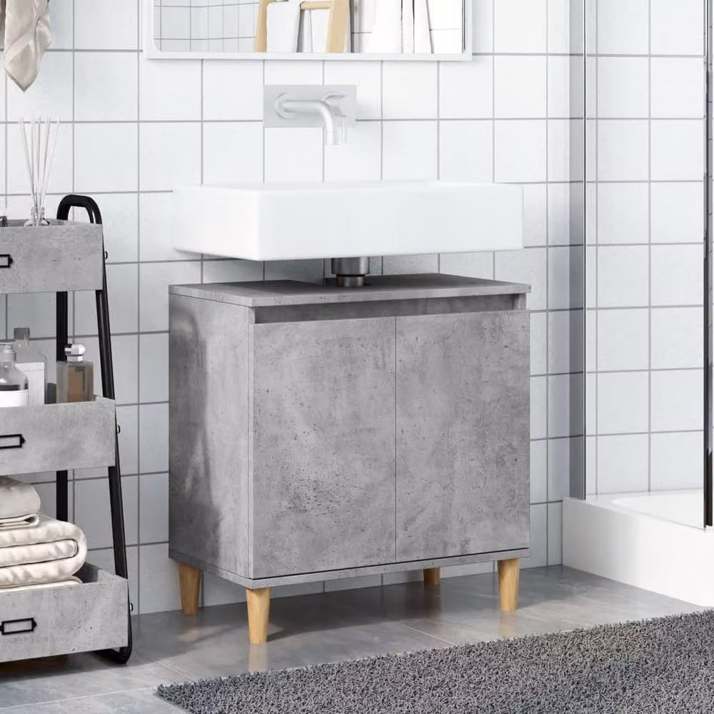 Berkfield Home Concrete Grey Sink Cabinet W: 58 cm, D: 33 cm, H: 60 cm – 2