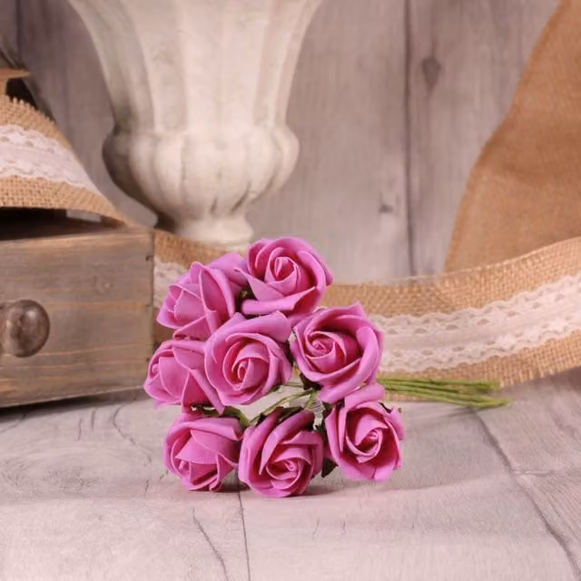 Kingsbury Gifts Bunch of 8 Pink Foam Tea Rose Buds for Wedding Floral Decor