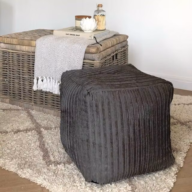 rucomfy Indoor Jumbo Cord Bean Bag Footstool - Grey Cube Pouffe