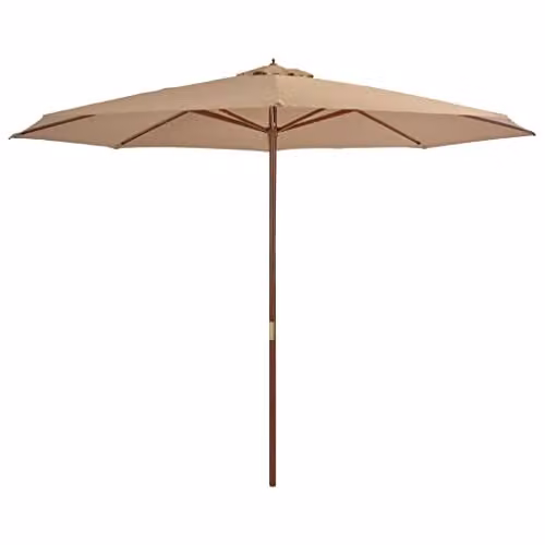 vidaXL Garden Parasol with Wooden Pole and Polyester Canopy in Taupe, Diameter: 350 cm – 1
