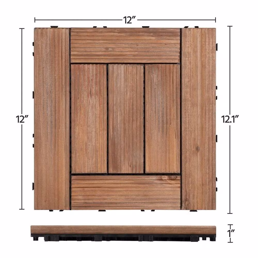 Kelvenix 27-Piece Brown Fir Wooden Decking Floor Tiles, W: 1000 cm, D: 52 cm – 2
