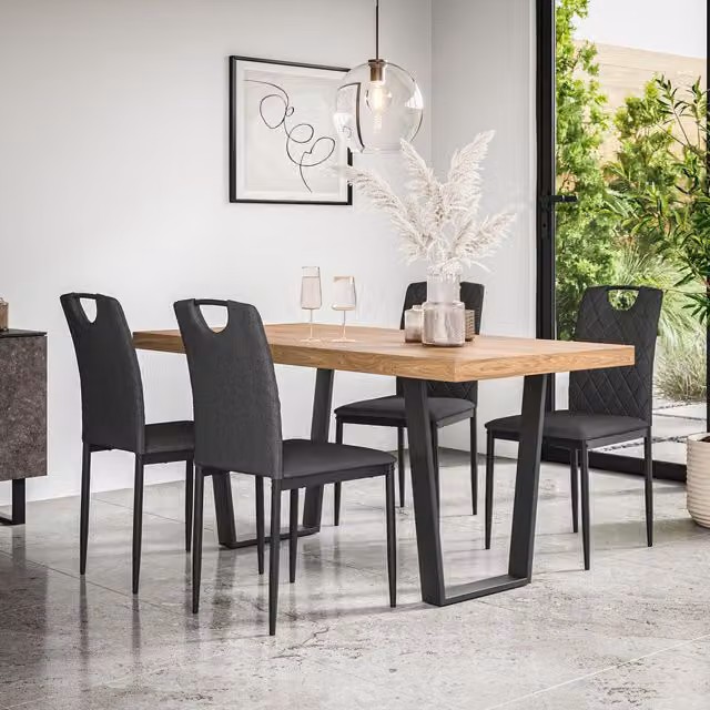 More4Homes Aria Dining Set with Oak Effect Table and 6 Monza Linen Chairs in Charcoal and Black