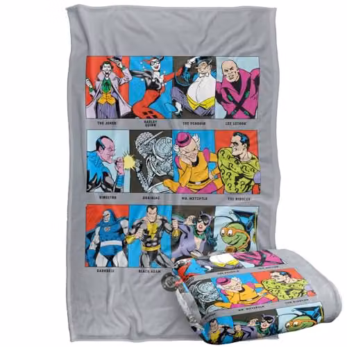 Warner Bros. Justice League DC Villain Panels Super Soft Fleece Throw Blanket, Multicolour, W: 91 cm, D: 147 cm