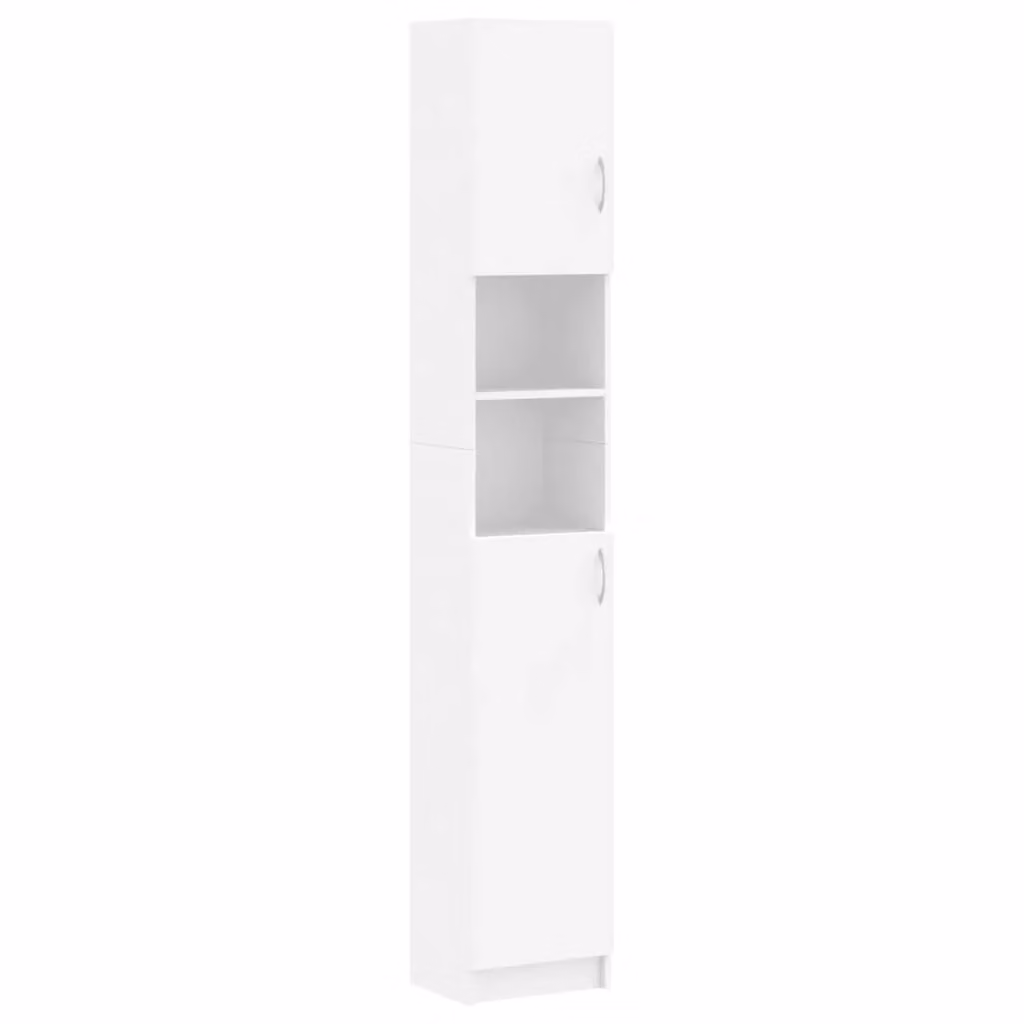 Berkfield Home White Modern Bathroom Cabinet with Internal Shelves and Hinged Doors, W/D/H: 32 x 25.5 x 190 cm
