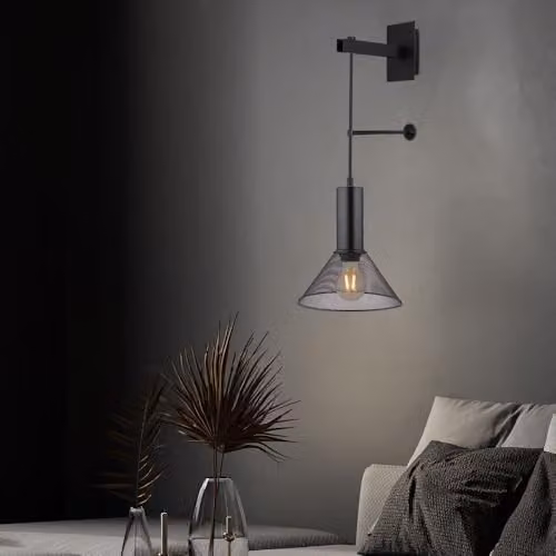 Globo Lighting Vintage Metal Wall Light in Black with Plug Cable, Height: 67 cm – 4