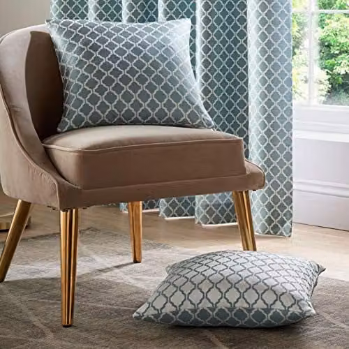 Alan Symonds Petrol Blue Graphic Jacquard Square Cushion Cover, W/D/H: 45 x 45 x 45 cm