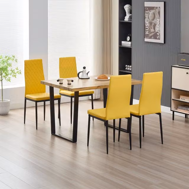 Outdoor Living Colorado Dining Table with 4 Mustard Emily Leather Chairs