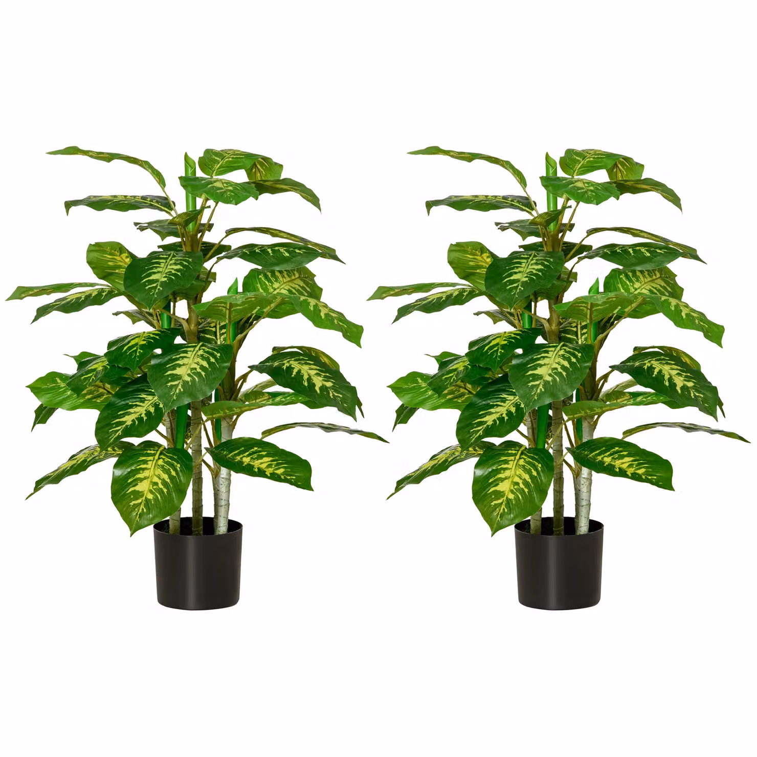 HOMCOM Set of 2 Green Artificial Evergreen Trees in Concrete Pots for Indoor or Outdoor Tabletop Use – 2