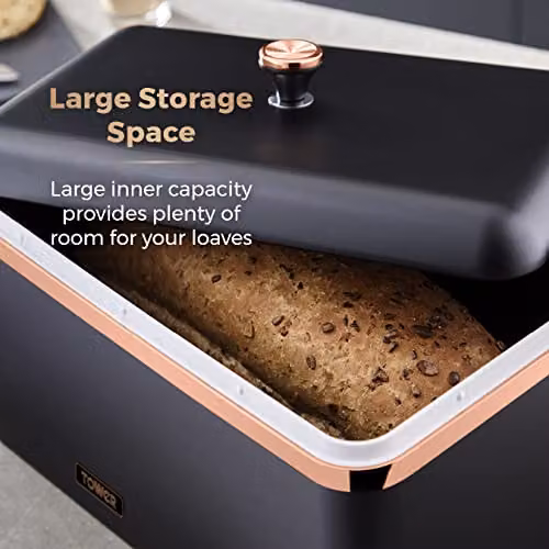 Tower Cavaletto Airtight Metal Bread Bin in Black and Gold, W/D/H: 23.0 x 24.0 x 33.0 cm – 3