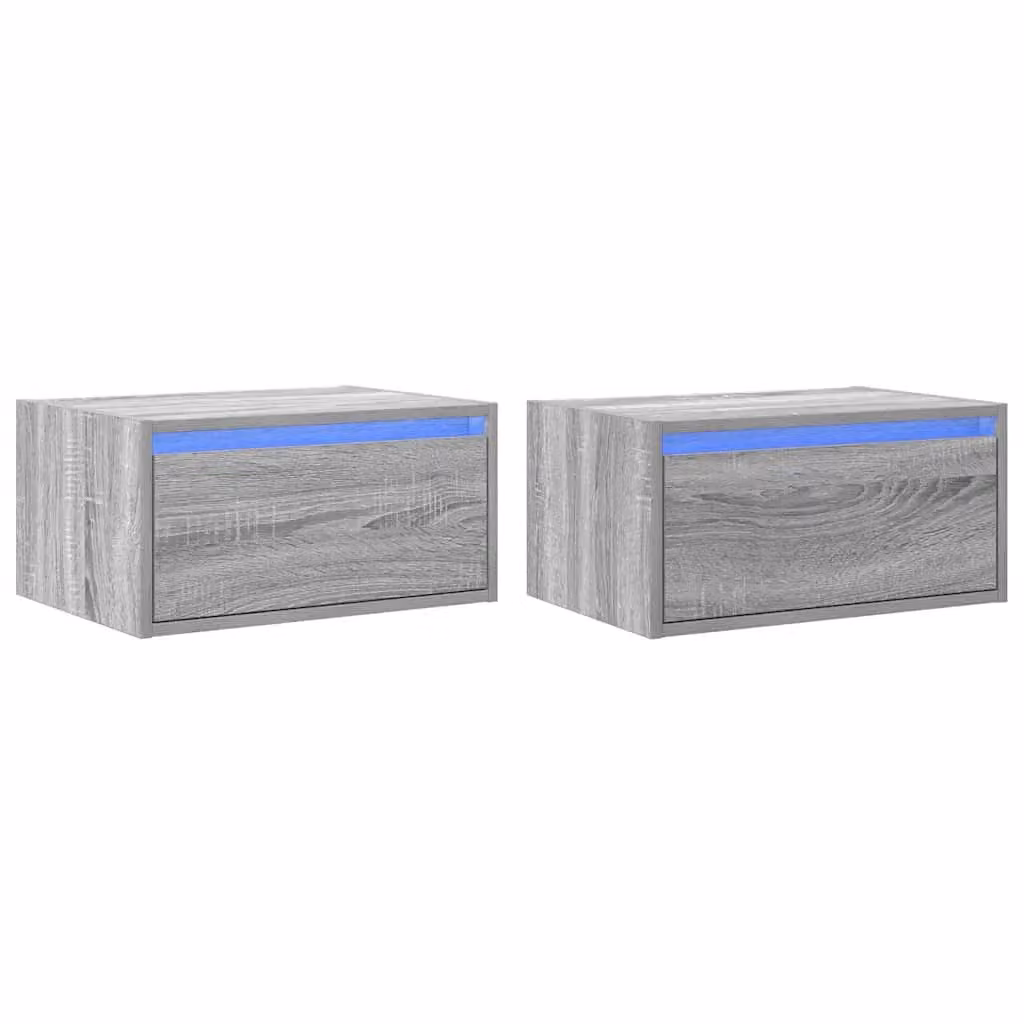 Berkfield Home Wall-mounted Bedside Cabinets with Integrated LED Lights, 2 Pack, Grey Sonoma – 2