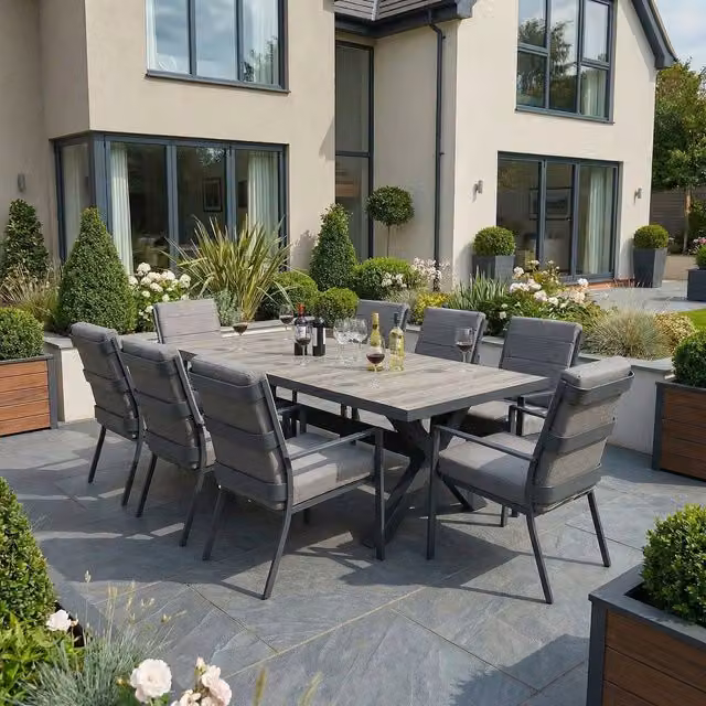 Bracken Outdoors Sydney 8 Seat Rectangular Garden Dining Set in Grey