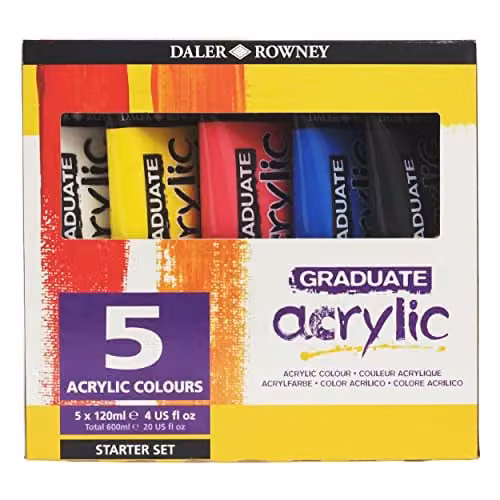 Daler-Rowney Graduate Acrylic Paint Starter Set, 5 Assorted Colours, 120ml Each