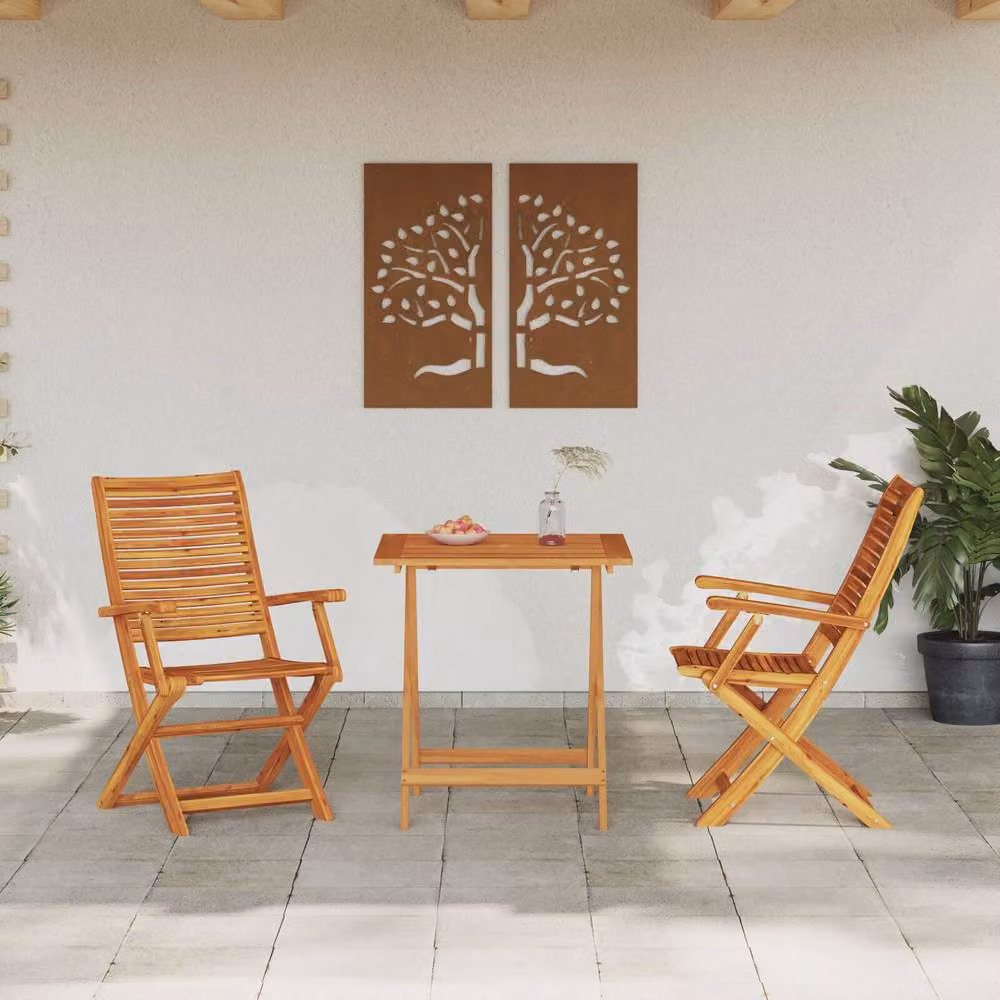 Berkfield Home 3 Piece Folding Bistro Set in Brown Solid Acacia Wood – 3
