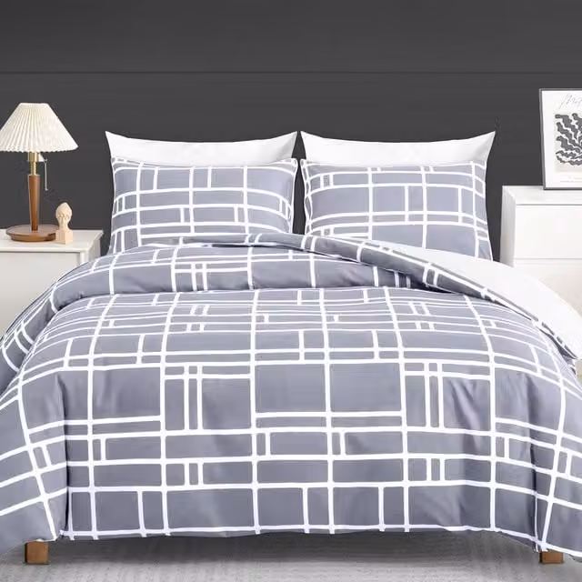 Pamposh Double Brushed Microfibre Duvet Cover Set with Zipper Closure in Grey – 1