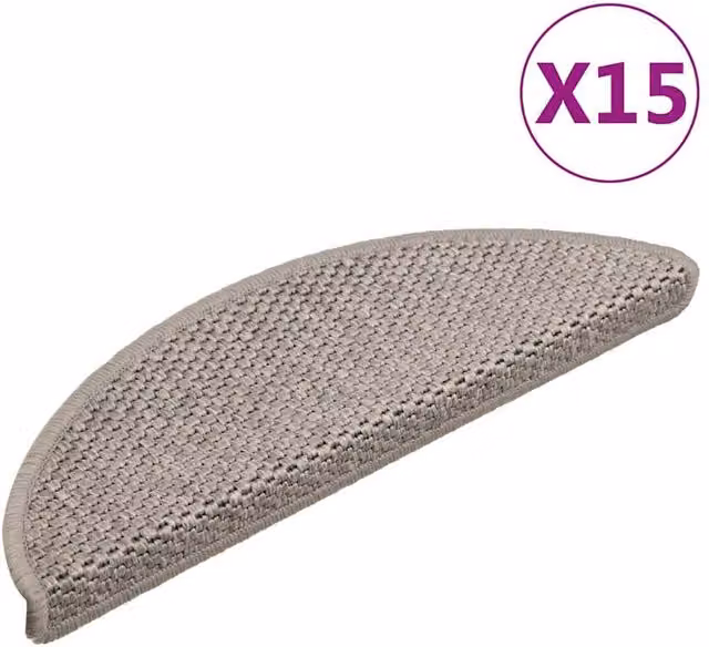Berkfield Home Self-adhesive Sisal-Look Stair Mats, 15 Pieces, Silver in Taupe, W/D/H: 56 x 17 x 3 cm