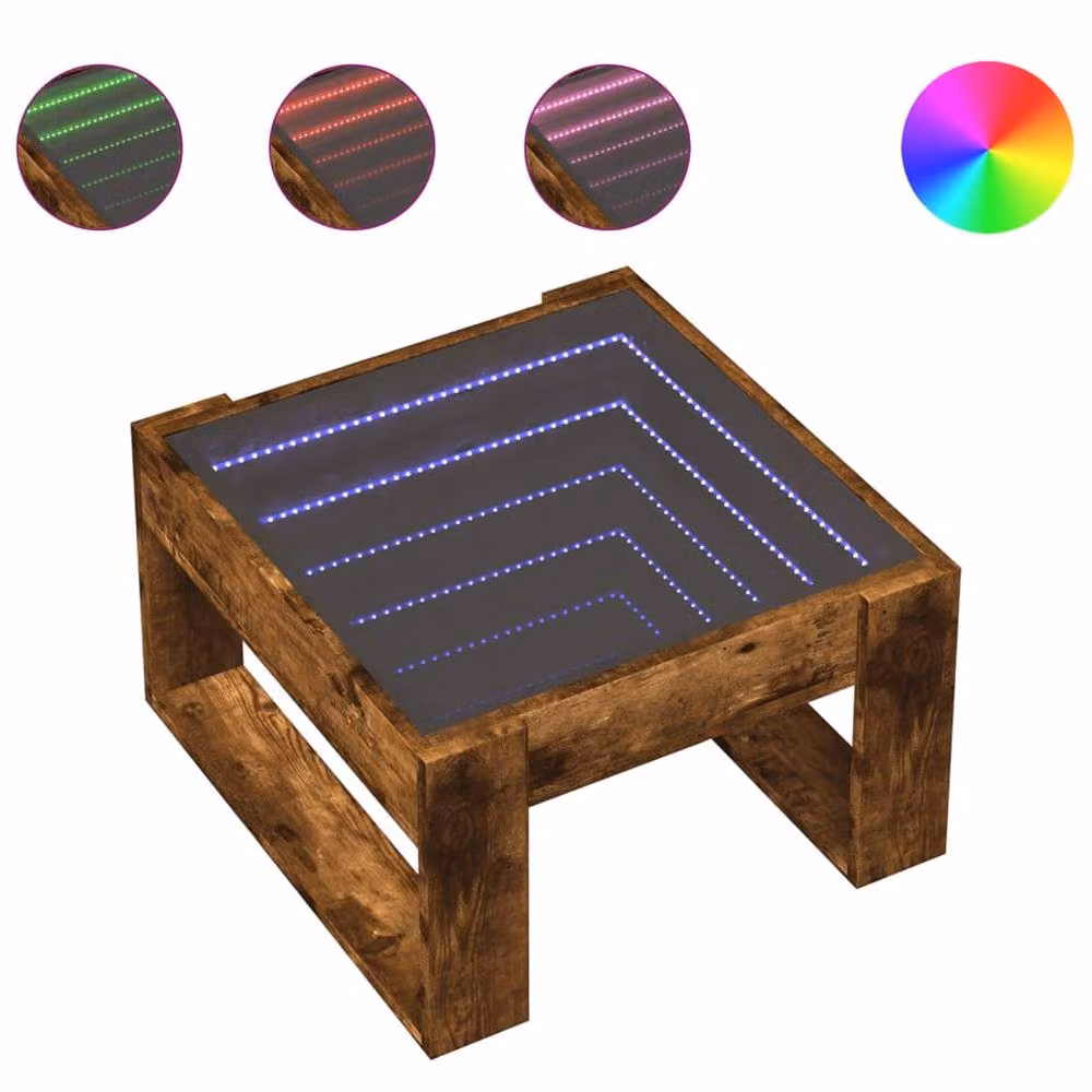 Berkfield Home Infinity LED Decorative Coffee Table in Smoked Oak and Brown, W: 50 cm, D: 53 cm, H: 30 cm – 3