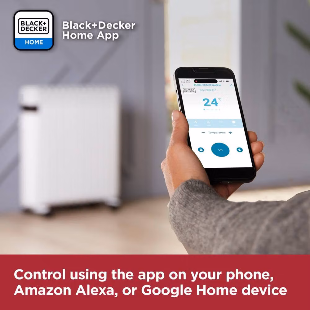 Black & Decker 2.5kW Digital Oil Free Convector Heater in White with App Control and Timer – 2