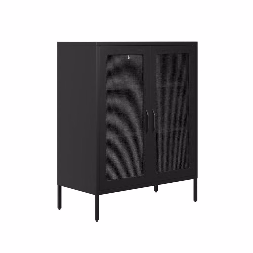 Wyld Haus Patak Black Metal Mesh Industrial Cabinet with 2 Hinged Doors and 2 Internal Shelves – 2