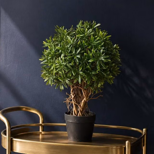 Leaf Premium Green Artificial Fire Retardant Mini Ficus Topiary Ball Potted Plant