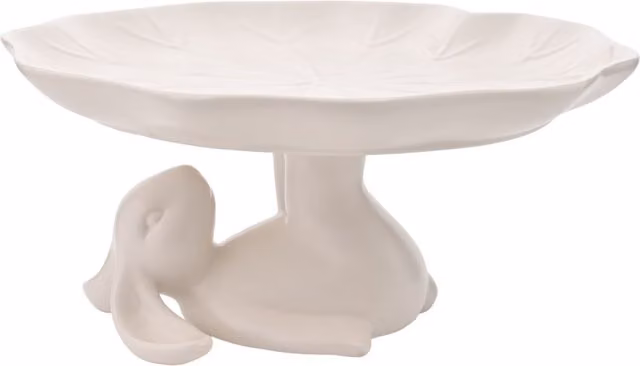 Eggs-traordinary Gift Co Easter Bunny Round Ceramic Cake Stand in White