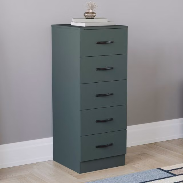 Vida Designs Modern Matt Green and Silver 5 Drawer Narrow Chest of Drawers