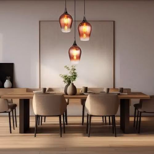 Globo Lighting Modern Suspended Pendant Light in Black Metal with Three Copper Glass Shades, Diameter: 45 cm – 3