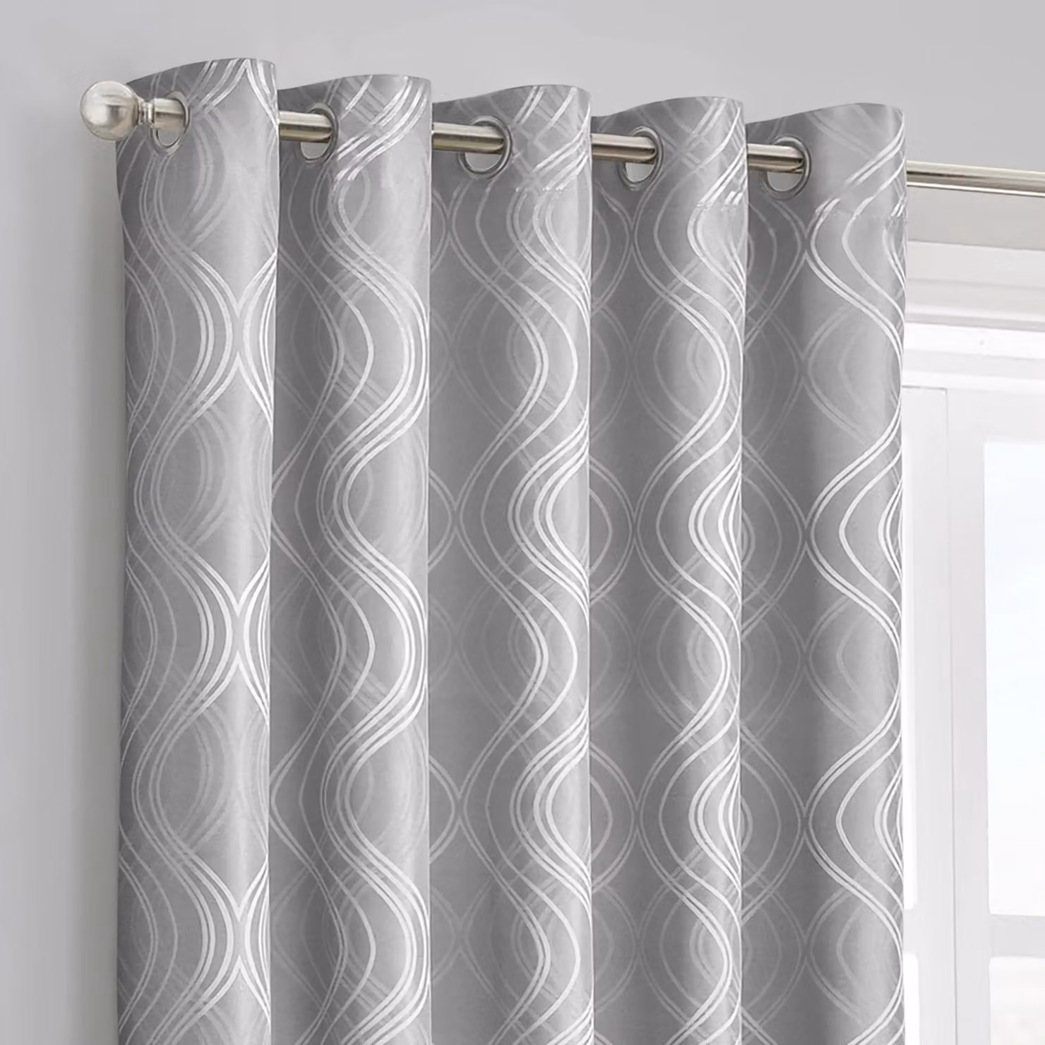 Intimates Clarissa Grey Eyelet Fabric Panel Curtain, W: 168 cm, H: 137 cm – 2