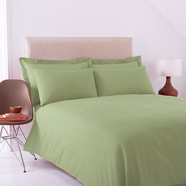 Charlotte Thomas Green Percale Cotton and Polyester Duvet Cover Set