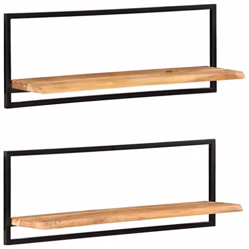 vidaXL Set of 2 Industrial Wall Shelves in Acacia Wood and Steel, W: 100 cm, D: 24 cm, H: 35 cm – 1