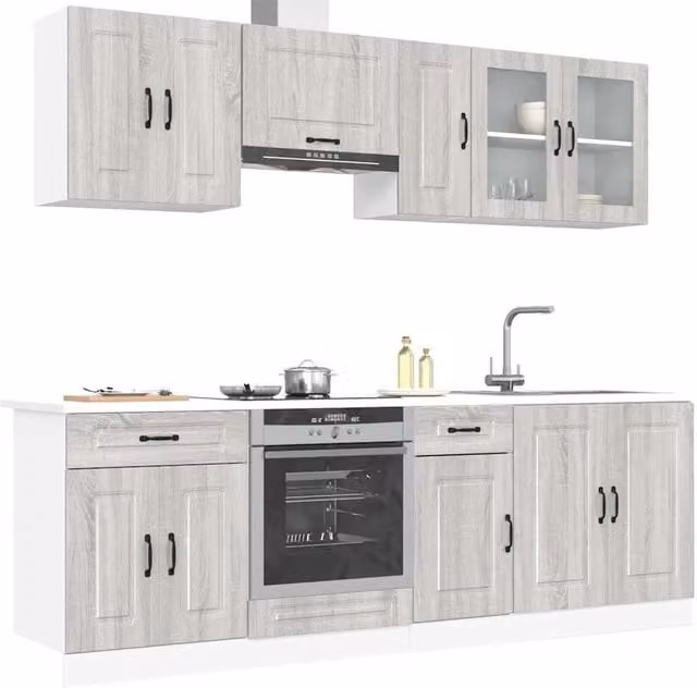 Berkfield Home Kalmar 8 Piece Modern Kitchen Cabinet Set in Grey Sonoma Engineered Wood