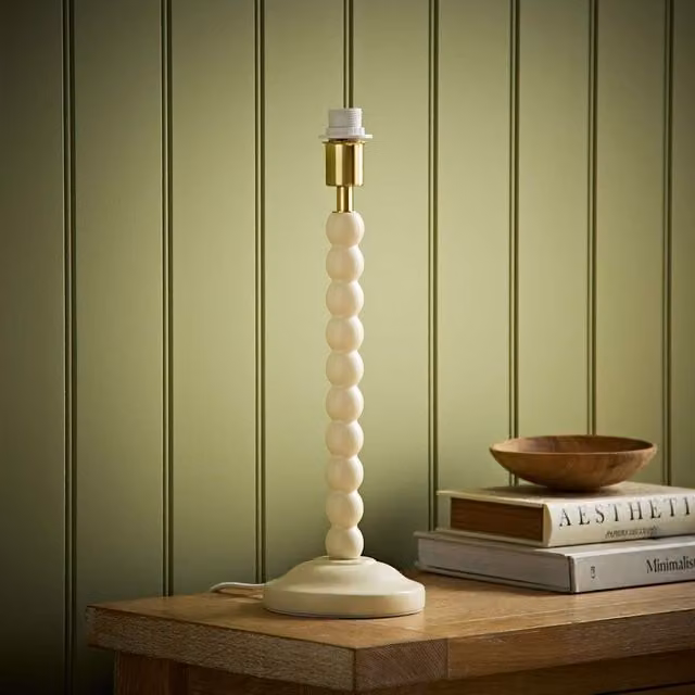 ValueLights Wooden Cylinder Tabletop Lamp Base in Beige