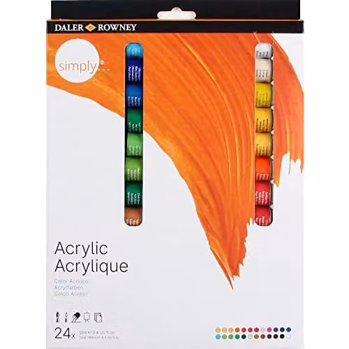 Daler-Rowney Simply Acrylic Paint Set, 24 Assorted Multicolour Colours, 12ml per tube – 1