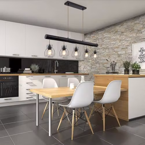 Netlighting Mina Bar Pendant Ceiling Light in Matt Black with 5x E27 Bulbs – 3