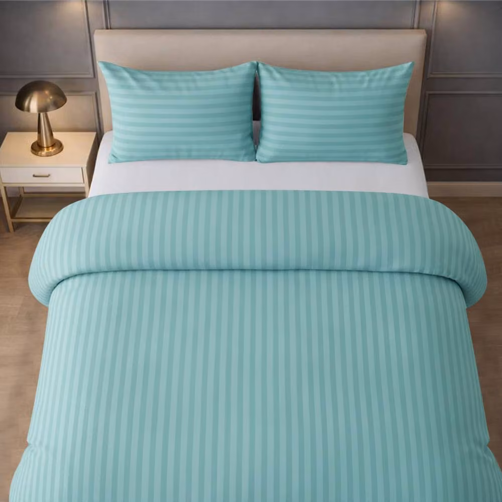 Grace Premium Embossed Striped Duvet Cover Set 2 Pack, Green, Single, W: 90 cm, L: 200 cm – 2