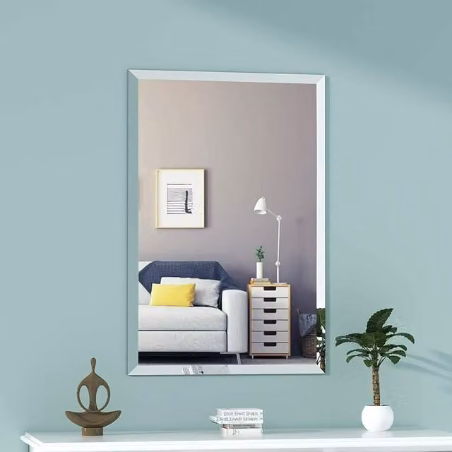 DEENZ Minimalist Frameless Rectangular Wall Mounted Glass Mirror in Silver
