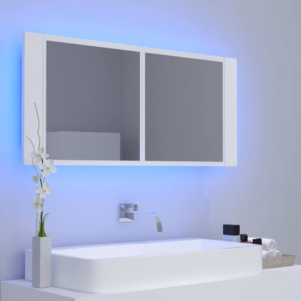 Berkfield Home White LED Bathroom Mirror Cabinet with Hinged Doors W/D/H: 100 x 12 x 45 cm – 2