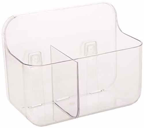 Addis Invisifix 2 Compartment Toothbrush Caddy Holder, Transparent, W: 9.5 cm, D: 14 cm, H: 18 cm