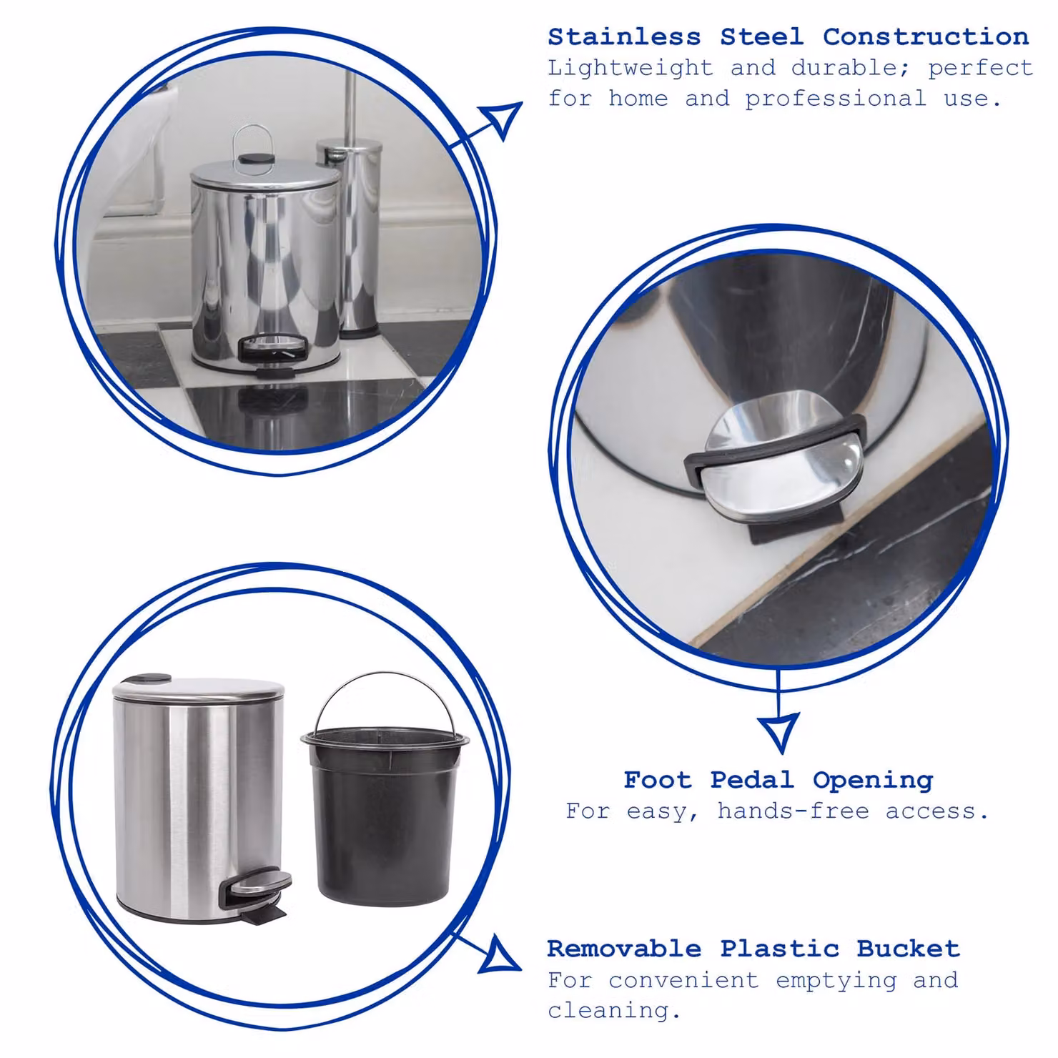 Harbour Housewares Pack of 2 Round Stainless Steel Pedal Bins, 5L, Black – 6