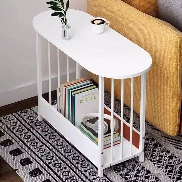 FORGEVIO Modern White End Table with Engineered Wood and Metal Legs