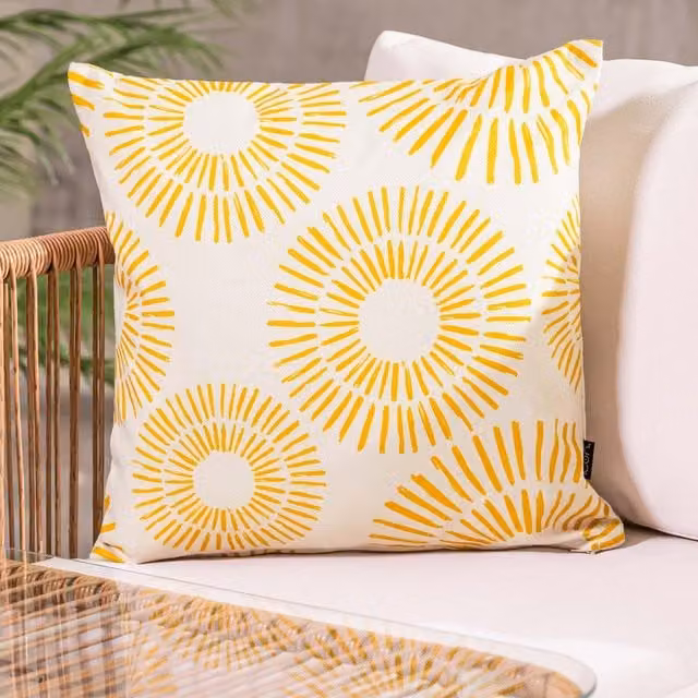 ICON Kyoto Fabric Square Cushion in Golden Sun and White, W/D/H: 43 x 43 x 43 cm